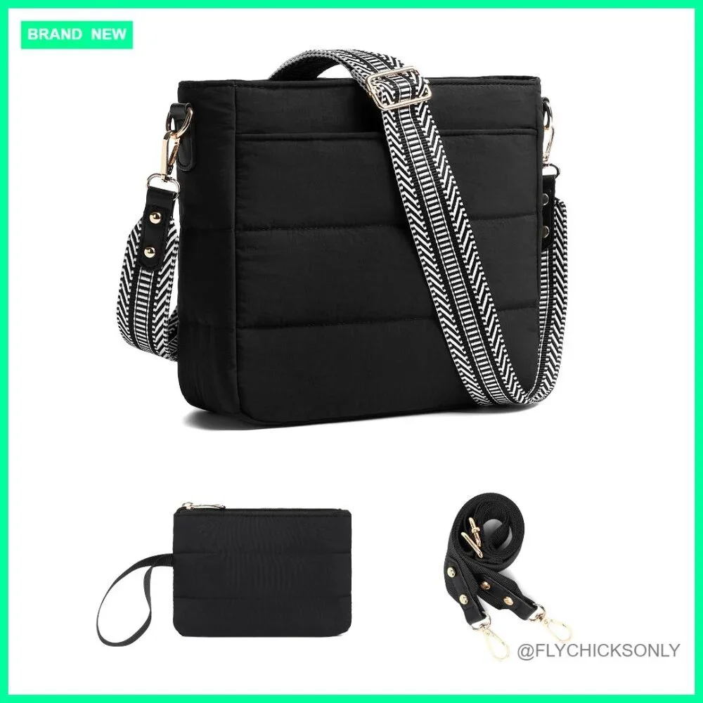 Puffer Quilted Crossbody Hobo Bag with Detachable Straps and Coin Wallet
